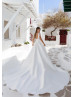 Beaded White Satin Lace Fringe Wedding Dress